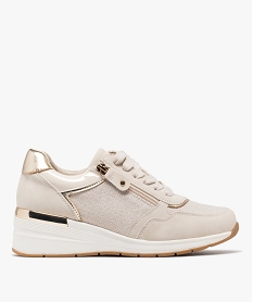 GEMO Jogger confort avec semelle compensée et touches pailletées femme Beige