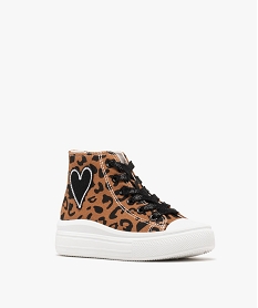 baskets montantes en toile leopard avec lacets et zip fille brun basketsG843301_2