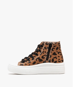 baskets montantes en toile leopard avec lacets et zip fille brun basketsG843301_3