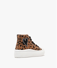 baskets montantes en toile leopard avec lacets et zip fille brun basketsG843301_4