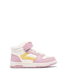 GEMO Baskets montantes tricolores à lacets élastiques et scratch fille rose vif