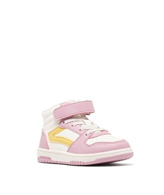 baskets montantes tricolores a lacets elastiques et scratch fille rose vif basketsG848201_2