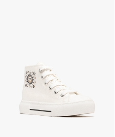 baskets en toile montante effet metallise a zip et a lacets fille blanc vif basketsG850801_2