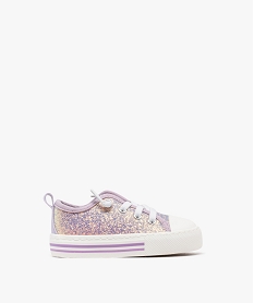 GEMO Baskets basses pailletées à lacets élastiques bébé fille violet vif