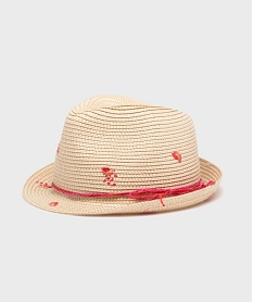 GEMO Chapeau de paille trilby à fleurs brodés fille Beige
