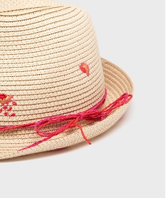 chapeau de paille trilby a fleurs brodes fille beigeG875301_2