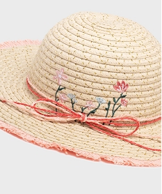 chapeau capeline en paille brodee fille beigeG882501_4