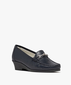 mocassins confort dessus cuir et talon compense femme bleu mocassinsG895801_2