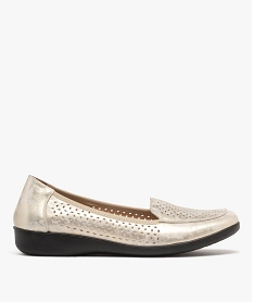 GEMO Mocassins confort en cuir à tige ajouré et petit talon compensé femme dore