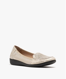 mocassins confort en cuir a tige ajoure et petit talon compense femme dore mocassinsG900001_2