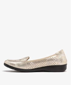 mocassins confort en cuir a tige ajoure et petit talon compense femme dore mocassinsG900001_3
