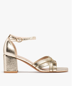 GEMO Sandales à talon carré brillantes femme dore