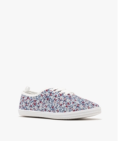 tennis en toile fleurie a lacets et semelle fine femme bleuG911801_2