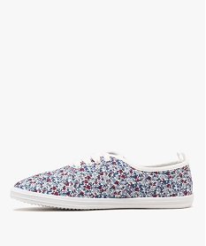 tennis en toile fleurie a lacets et semelle fine femme bleuG911801_3