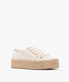 baskets en toile pailletees avec semelle plateforme en corde femme beigeG913801_2