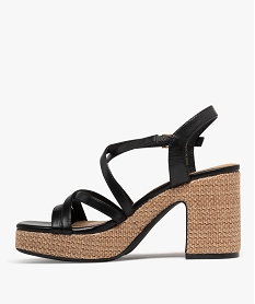 sandales a talon plateforme et semelle tressee femme noir standard sandales a talonG915601_3