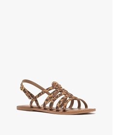 sandales multibrides en cuir femme brun sandales plates et nu-piedsG926101_2