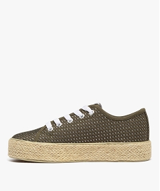 baskets en toile brillante a semelle plateforme en corde femme - lulucastagnette kaki fonceG933501_3