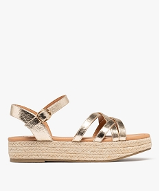 GEMO Sandales semelle plateforme en corde et brides croisées brillantes femme dore
