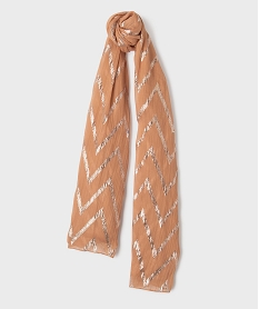 foulard rectangulaire en voile fin a motifs metallises beigeG939201_3