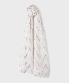 foulard rectangulaire en voile fin a motifs metallises blanc standardG939701_3