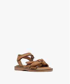 sandales en cuir a scratch et brides nouees fille brunG948301_2