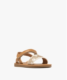 sandales a bride pailletee et fleurie ajustables par scratch fille brunG950501_2