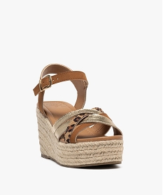 sandales a talon compense en corde et brides croisees femme brun sandales a talonG953501_2