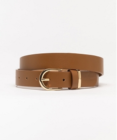 GEMO Ceinture lisse à boucle et passants en métal doré femme Brun