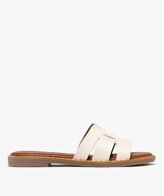 GEMO Mules femme plates dessus larges brides unies Beige