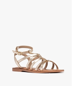sandales plates avec brides en cuir metallise femme dore sandales plates et nu-piedsG984301_2