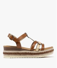 sandales a semelle plateforme crantee et brides brillantes femme marron standard sandales a talonG989501_1