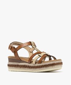 sandales a semelle plateforme crantee et brides brillantes femme marron standard sandales a talonG989501_2