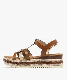sandales a semelle plateforme crantee et brides brillantes femme marron standard sandales a talonG989501_3