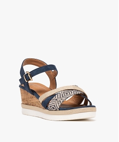 sandales a talon compensee en suedine et paillettes femme bleu standard sandales a talonG991501_2