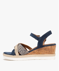 sandales a talon compensee en suedine et paillettes femme bleu standard sandales a talonG991501_3