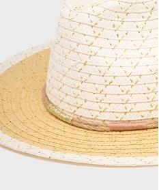 chapeau en paille de papier incruste de fil metallise femme beigeG992301_2