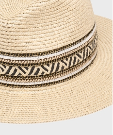 chapeau en paille de papier avec bandes tressees femme beigeG992501_4