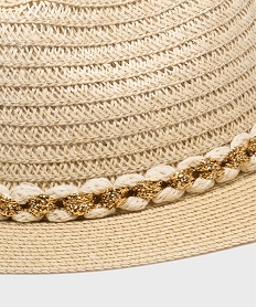 chapeau de paille fedora avec ruban dore femme beigeG992701_2