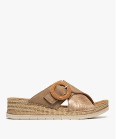 GEMO Mules à talon compensé et larges brides fantaisie femme Beige