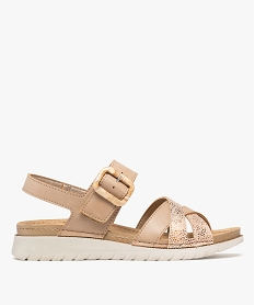 GEMO Sandales à talon compensé sport et larges brides femme Beige
