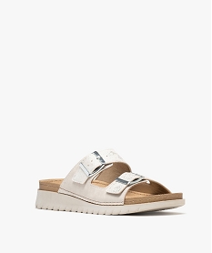mules a talon compense brides pailletees et semelle interieure cuir femme blanc standard sandales plates et nu-piedsH004501_2