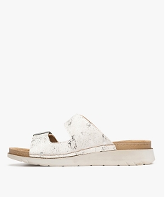 mules a talon compense brides pailletees et semelle interieure cuir femme blanc standard sandales plates et nu-piedsH004501_3