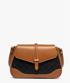 GEMO Sac à rabat bicolore avec bandoulière amovible femme Brun