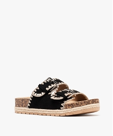mules a plateforme et brides en suedine brodee femme noir standard sandales plates et nu-piedsH007801_2