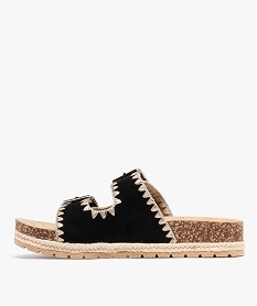 mules a plateforme et brides en suedine brodee femme noir standard sandales plates et nu-piedsH007801_3