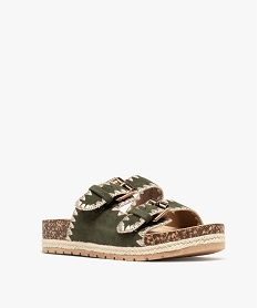 mules a plateforme et brides en suedine brodee femme vert standard sandales plates et nu-piedsH009401_2