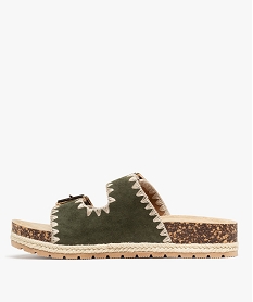 mules a plateforme et brides en suedine brodee femme vert standard sandales plates et nu-piedsH009401_3