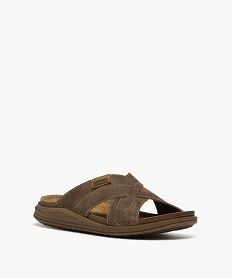 mules confort a larges brides croisees et semelle interieure cuir homme brunH021601_2