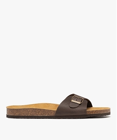 GEMO Sandales mules confort 1 bride en cuir homme marron fonce